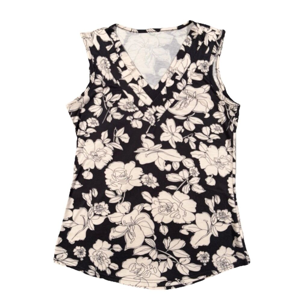 Lomon Women Black & White Floral Print Tank Top Summer Tank Top Shirt Small